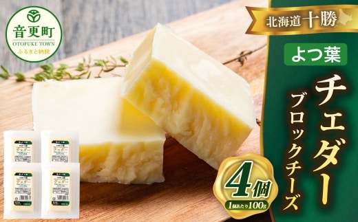 「よつ葉」北海道十勝 チェダー(ブロックチーズ) 100g×4個【B154】