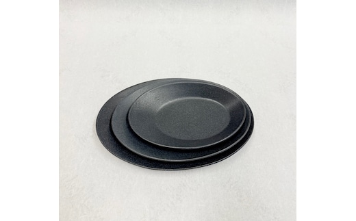 「鹿追焼」黒釉楕円皿セット SKU009
