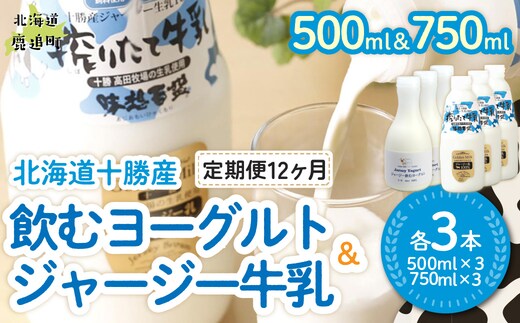 【定期12ヶ月】ジャージー飲むヨーグルト500ml ジャージー牛乳750ml 各3本 SKM069