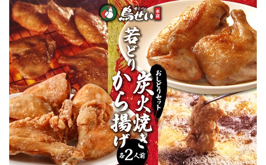鳥せい本店の若どりのおしどりセット（炭火焼き・から揚げ 各2人前）