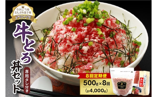 【8回定期便】人気の牛とろ丼セット 500g 専用タレ付き