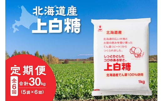 【6回定期便】ホクレンの上白糖1kg×5袋