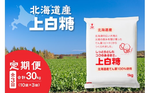 【3回定期便】ホクレンの上白糖1kg×10袋