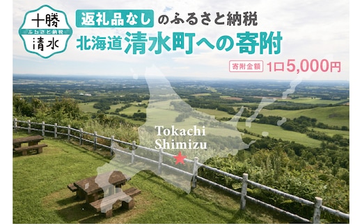 【返礼品なしの寄附】北海道清水町への寄附 応援 支援 寄付のみ 返礼品なし (1口：5,000円)
