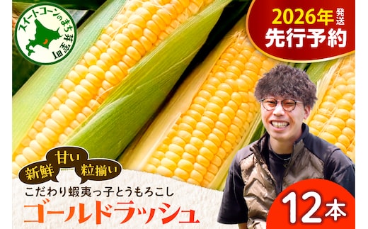 【先行受付】【2026年7月25日～8月15日頃発送予定】朝採りをお届け！ 北海道十勝芽室町 蝦夷っ子とうもろこし ゴールドラッシュ 12本 me076-009c-26