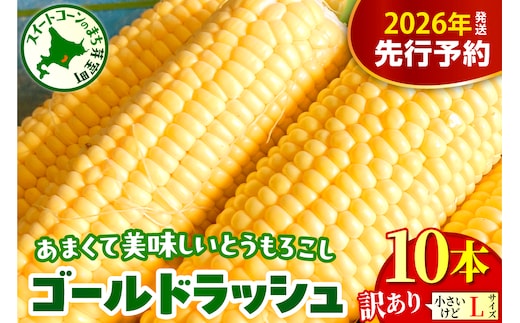 【先行受付】【2026年8月上旬～8月下旬頃配送】【訳あり】北海道十勝芽室町 とうもろこし ゴールドラッシュ Lサイズ 10本セット me078-006c-26