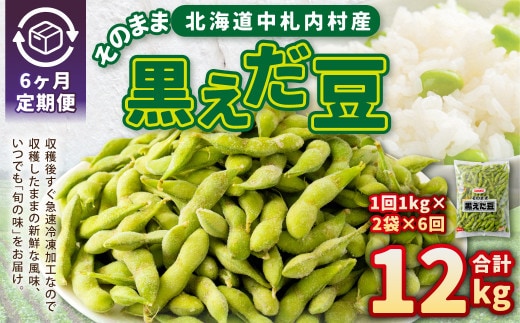 【6ヶ月定期便】そのまま黒えだ豆 約1000g×2袋 計約12kg おつまみ おやつ 6回 国産 冷凍 [018-0076x1]