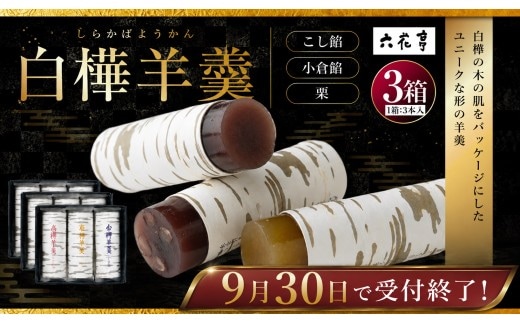 【9月30日受付終了】六花亭 白樺羊羹 3本入 × 3箱 ( 9本 ) こし餡 小倉餡 栗 詰め合わせ 和菓子 お菓子 スイーツ 北海道 十勝 中札内村[023-0268]