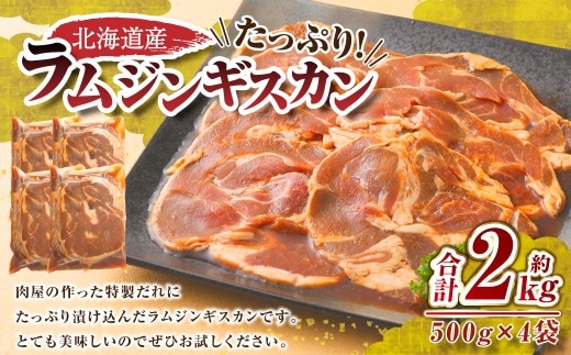 肉屋のプロ厳選!たっぷり ラム ジンギスカン (500g×4袋) 計 2kg 北海道 ラム肉 羊肉 焼肉 タレ 味付 やわらかい BBQ 小分け 冷凍 大容量 中札内村 【1~2か月以内に順次発送】[007-0001x8]