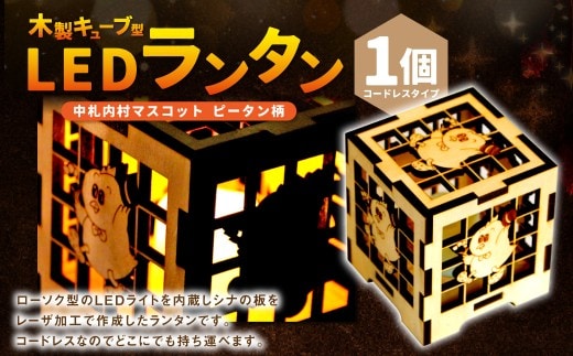 木製キューブ型 LEDランタン ☆ 村のマスコット「ピータン」入り☆ / ライト インテリア 間接 照明 [AG1-1B]