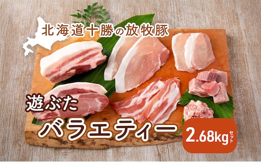 北海道十勝の放牧豚”遊ぶた”バラエティー2.68kgセット お肉 豚肉 ロース バラ肉 ブロック モモ肉 粗びき 詰め合わせ 