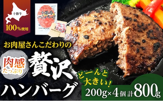 北海道 十勝牛 手ごねハンバーグ 200g×4個【 セット 牛100% 国産牛 牛肉 ハンバーグ 惣菜 小分け 冷凍 牛肉100% 大きい 国産 北海道 十勝 幕別 ふるさと納税 送料無料 】