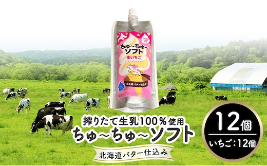 【十勝産生乳100％】 飲むソフトクリーム 100ml×12個 ちゅ～ちゅ～ソフト（生いちご）【 バター 仕込み ジェラート アイス ミルク いちご アイスクリーム ソフトクリーム デザート スイーツ おやつ ミルク 詰め合わせ 北海道 十勝 幕別 】