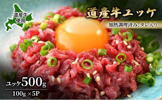 道産牛 ユッケ 500g（100g×5P）【 牛肉 ユッケ たれ付き コチュジャン ユッケジャン ユッケジャンスープ 生食 小分け 焼肉 国産 北海道 十勝 幕別 】