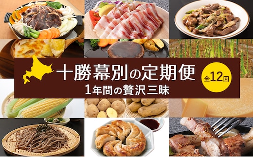十勝幕別の定期便 1年間の贅沢三昧 全12回 【 チーズ 蜂蜜 ハンバーグ 麺 ウインナー ベーコン 餃子 グラタン 麺 和菓子 スイーツ カレー 牛 豚 野菜 北海道 十勝 幕別 】
