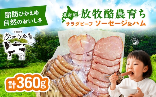 ＼TVで話題／サラダビーフ ソーセージ&ハムセット（ソーセージ100g×2袋・ボンレスハム80g×2袋）《足寄町》【ありがとう牧場】ソーセージ ハム 牛肉 ビーフ 肉 ミート 牛 焼肉 牛丼 カレー ギフト 北海道産 あしょろ 北海道 [BEAH007]