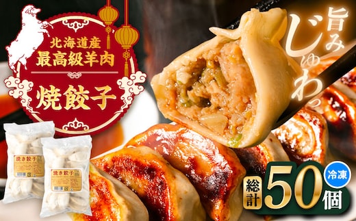 羊の焼き餃子（25個入り×2パック）《足寄町》【石田めん羊牧場】 中華 餃子 ぎょうざ ギョウザ 点心 惣菜 おかず 弁当 羊肉 お肉 手づくり ジューシー 冷凍 簡単調理 名店 味坊 足寄 北海道 北海道産 [BEAD018]