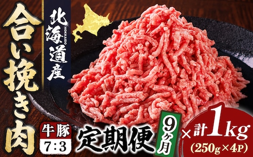 【定期便 9ヶ月連続】北海道産 合い挽き肉 合計1kg（牛7：豚3） 濃厚旨みひき肉 挽肉 挽き肉 ひき肉です 合挽肉 合挽き肉 豚 肉 豚肉 豚肉ミンチ 合挽豚肉 牛 肉 牛肉 牛肉ミンチ 合挽牛肉 合い挽き 小分け 一人暮らし セット おかず ハンバーグ 冷凍 定期便 肉 絶品 人気 ヒロセ 100000以上 10万ほど 北海道 釧路町 釧路超 特産品