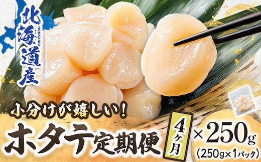 【定期便 4ヶ月連続】北海道産 ホタテ貝柱 約250g×1パック | 帆立 ホタテ ほたて 貝柱 冷凍 刺身 刺し身 小分け ホタテ貝柱 刺身 冷凍 セット 産地直送 定期便 魚介類 海鮮 絶品 人気 ヒロセ 北海道 釧路町 釧路超 特産品