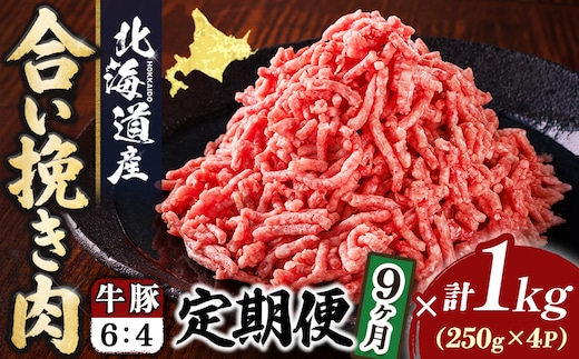 【定期便 9ヶ月連続】北海道産 合い挽き肉 合計1kg（牛6：豚4） 黄金比ひき肉｜挽肉 挽き肉 ひき肉です 合挽肉 合挽き肉 豚 肉 豚肉 豚肉ミンチ 合挽豚肉 牛 肉 牛肉 牛肉ミンチ 合挽牛肉 合い挽き 小分け 一人暮らし セット おかず ハンバーグ 冷凍 定期便 肉 絶品 人気 ヒロセ 10万ほど 10万以下 北海道 釧路町 釧路超 特産品
