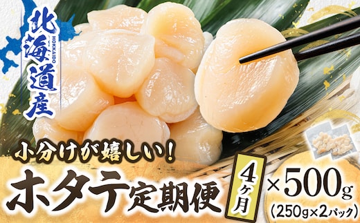 【定期便 4ケ月連続】北海道産 ホタテ貝柱 約250g×2コ 合計500g | 帆立 ホタテ ほたて 貝柱 冷凍 刺身 刺し身 小分け ホタテ貝柱 刺身 冷凍 セット 産地直送 定期便 魚介類 海鮮 絶品 人気 ヒロセ 北海道 釧路町 釧路超 特産品