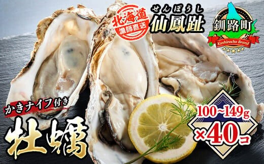 【先行予約】北海道 仙鳳趾名産 牡蠣 100g～149g×40コ＋かきナイフ付き かき漁師直送 K4-2＜出荷期間：2026年7月1日～11月末＞＜センポウシ : 釧路町の東 厚岸湾の西 カキの名産地＞ | せんぽうし 牡蠣 生食用 殻付き 生牡蠣 絶品 産地直送 北海道 釧路町 釧路超 特産品