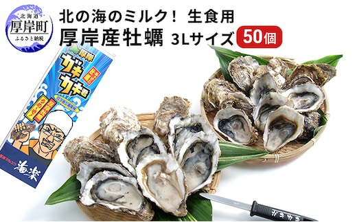 北の海のミルク！ 厚岸産 牡蠣 3Lサイズが50個！ 生食用 生牡蠣 貝付き牡蠣 貝 海鮮 魚介類 殻付き牡蠣 マルえもん メルマガ掲載商品3 