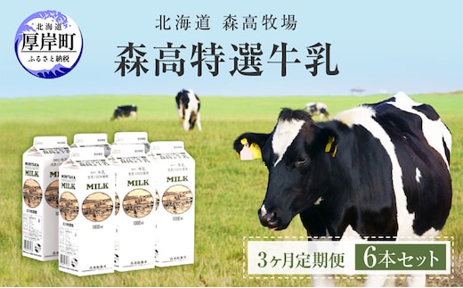 森高特選 牛乳 1L 6本セット 3ヶ月 定期便 (各回6L×3ヶ月,合計18L) 北海道 乳 ミルク 