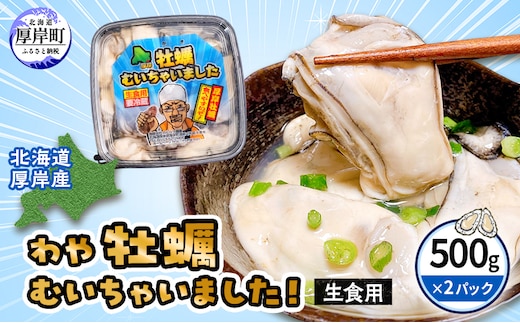 北海道 厚岸産 牡蠣 むいちゃいました！ わや ( 生食用 ) 500g×2 (合計1kg) カキ むき身 魚貝類 生牡蠣 かき むき牡蠣 マルえもん