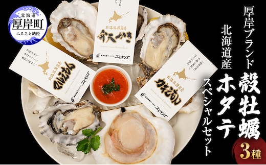 厚岸ブランド 牡蠣 3種 (全18個) 北海道産 ホタテ 3枚 魚貝類 小ぶり 濃厚 新ブランド さっぱり 甘味 セット スペシャル 海鮮 新鮮 