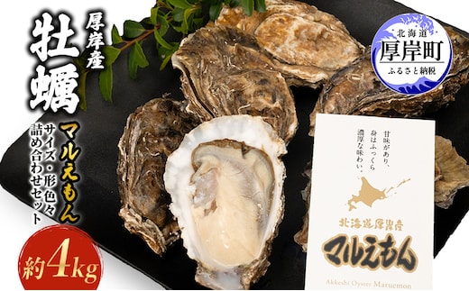 厚岸産 牡蠣マルえもん 約4kg サイズ色々・形色々 詰め合わせセット