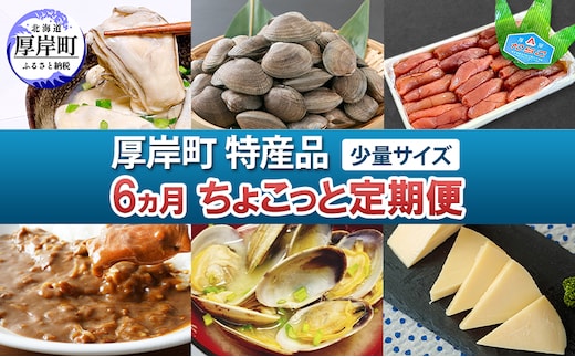 厚岸町 特産品 少量サイズ 6ヵ月 ちょこっと 定期便 【牡蠣 かき むき身 あさり アサリ たらこ タラコ 切子 カレー チーズ ゴーダチーズ 魚貝類 海の幸 乳製品 レトルト】