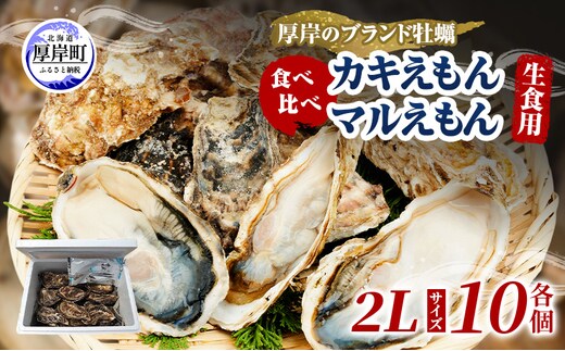 牡蠣 厚岸のブランド牡蠣 食べ比べ 生食用 カキえもん マルえもん 2Lサイズ 各10個 [ 魚貝類 海鮮 海のミルク 国産 生食用殻付き牡蠣 まろやか クリーミー 食べやすい品種 海の香り 牡蠣の酒蒸し 焼き牡蠣 ]