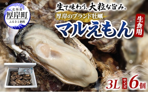 牡蠣 厚岸のブランド牡蠣 マルえもん 3Lサイズ 6個 生食用 魚貝類 海鮮 海のミルク 国産 生食用殻付き牡蠣 まろやか クリーミー 食べやすい品種 海の香り 牡蠣の酒蒸し 焼き牡蠣 マルえもん