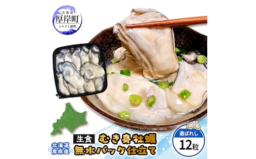 カキ むき身 厚岸産 生食 むき身牡蠣 「選ばれし12粒」 無水パック仕立て 牡蠣 かき マルユウ海楽