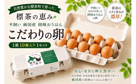 標茶の恵み「平飼い 純国産 岡崎おうはん こだわりの卵１箱 10個入り1セット」