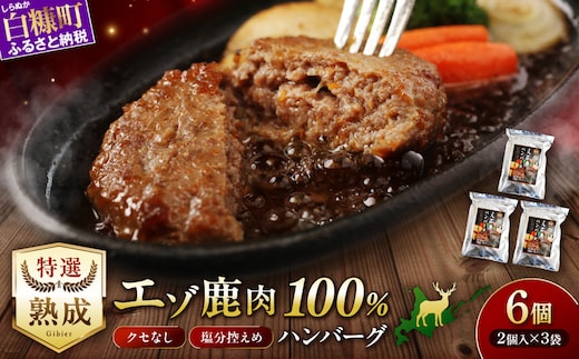 えぞ鹿肉ハンバーグ【6個（1袋2個×3袋）】