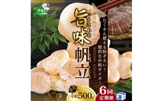 ★NA【毎月6ヶ月定期便】北海道 野付産 冷凍ホタテ 貝柱旨粒（3Sサイズ）ホタテ500ｇ