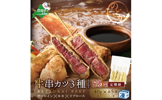 【隔月定期便】サーロイン・モモ・リブロース3種の牛カツセット×5回【be046-0935-200-5】（串あげ処のどか）
