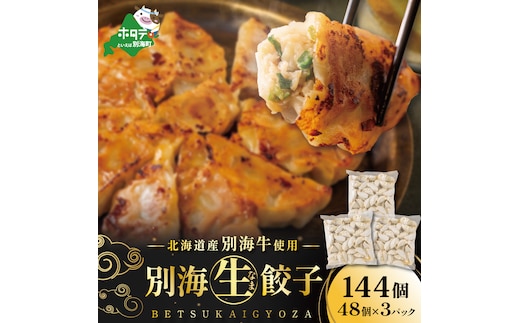北海道 別海町 別海牛 生 餃子 144個 （48個×3袋）【NS0000014】