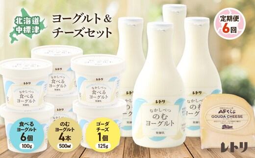 【定期便：全6回】のむヨーグルト500ml×4本・食べるヨーグルト100g×6個・ゴーダチーズ125g×1個のセット【1106603】