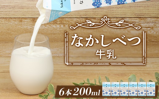 北海道なかしべつ牛乳 200ml×６個【1402502】