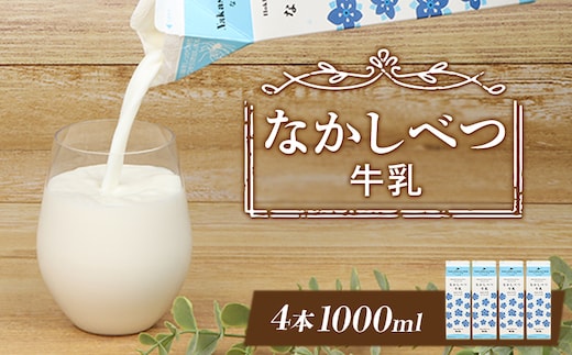 北海道なかしべつ牛乳 1L×4本【1405502】