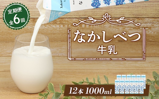 【定期便：全6回】北海道なかしべつ牛乳 1L×12本【14060】