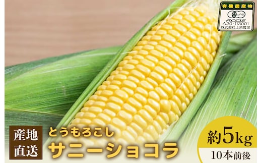 【2026年度発送分】上原農場直送 有機栽培とうもろこし (サニーショコラ) 約5kg 約10本前後【6601902】