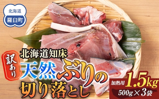 訳あり 北海道知床羅臼産 天然 ぶり 切り落とし（加熱用）1.5kg（500g×3袋）魚 海産物 魚介 魚介類 生産者 支援 応援