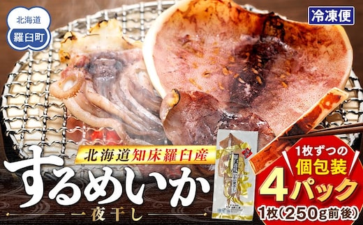 知床羅臼産 するめいかの一夜干し4枚セット（1枚250g前後） 生産者 支援 応援