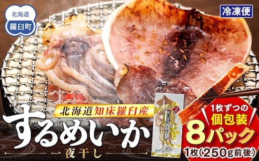 知床羅臼産するめいか一夜干し（1枚 250g 前後）8枚セット 生産者 支援 応援