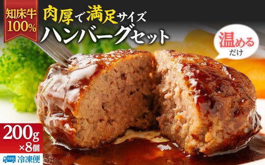 知床牛100%ハンバーグステーキセット 8個入り 北海道 道産牛 牛肉 冷凍 簡単調理 ボイル 湯煎 レトルト お弁当 おかず 温めるだけ 生産者 支援 応援