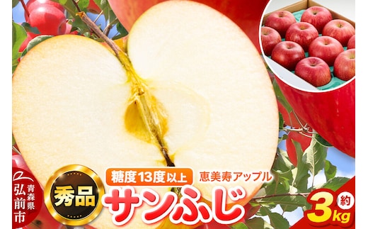 【26年12月発送】りんご サンふじ【秀品】約3kg 糖度13度以上 先行受付 青森県 弘前市 果物 フルーツ 林檎 リンゴ くだもの ギフト 贈り物 [先行予約 産地直送 アップル おいしい 果実 美味 甘い 赤色]